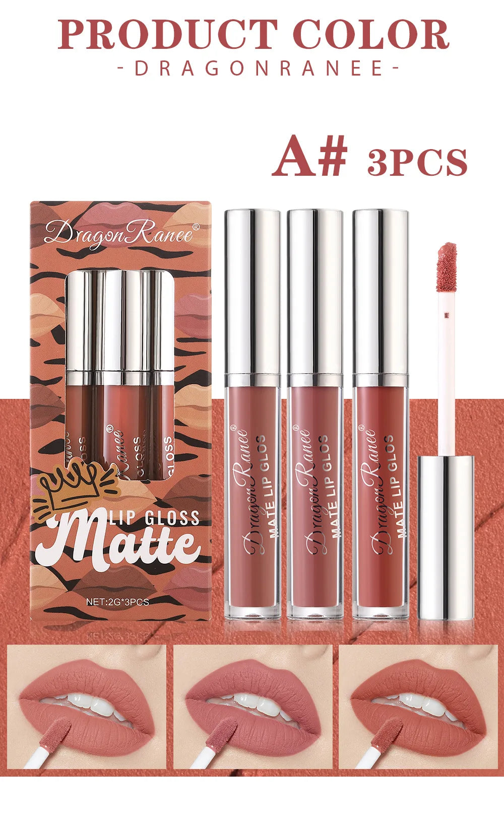 3-Pack Non-Stick Matte Lip Gloss Set Liquid Lipstick Gift Box Set of 3 Long-Lasting Comfortable Matte Finish Lip Colors