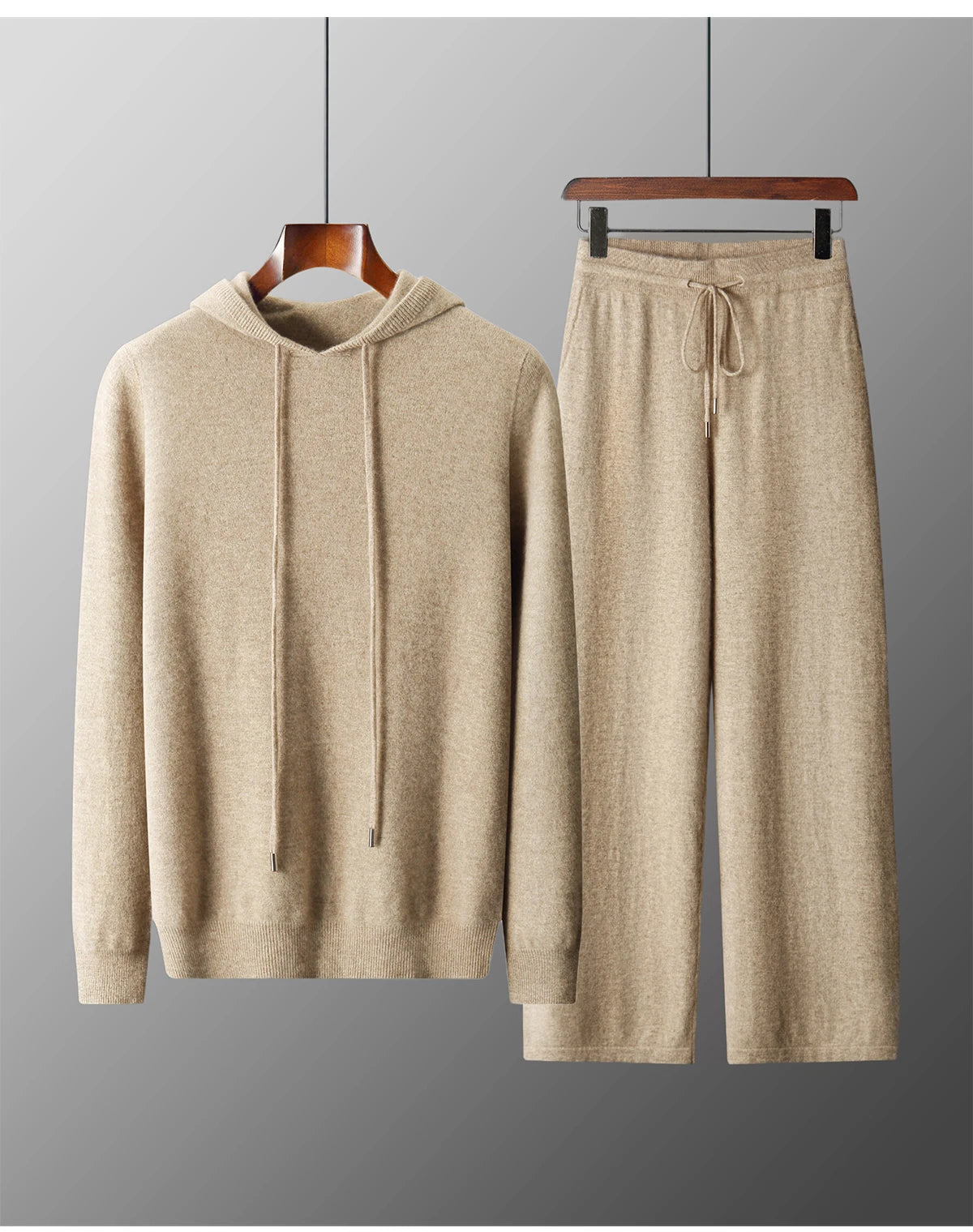 Men's 100% Merino Wool Two-piece Suit Knitting Hooded Collar Pullover and  Wide-leg Pant Autumn Winter Thickened Warm Sweater