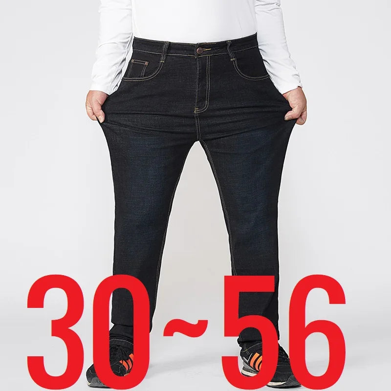 Extra Large Size 56 Men's Jeans High Waist Straight Denim Pants Male Stretch Classic Autumn Winter Super Plus Big 50 52 54 10XL