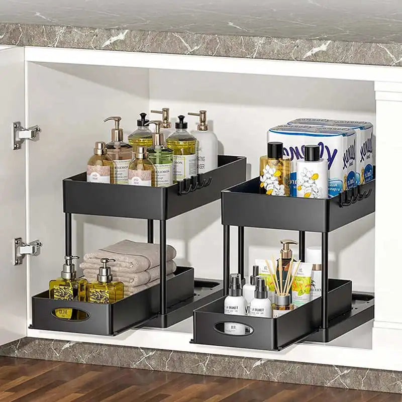2 Tier Under Sink Organizer Kitchen Organizer Cabinet Storage Rack Multipurpose Rack Under Sink Storage for Bathroom Kitchen