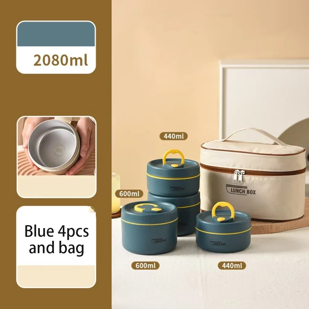 Stackable Insulated Lunch Box Set 3 Separate Microwave Bento Box Sealed Leak Proof Soup Bowl Office Food Container for Adult Kid
