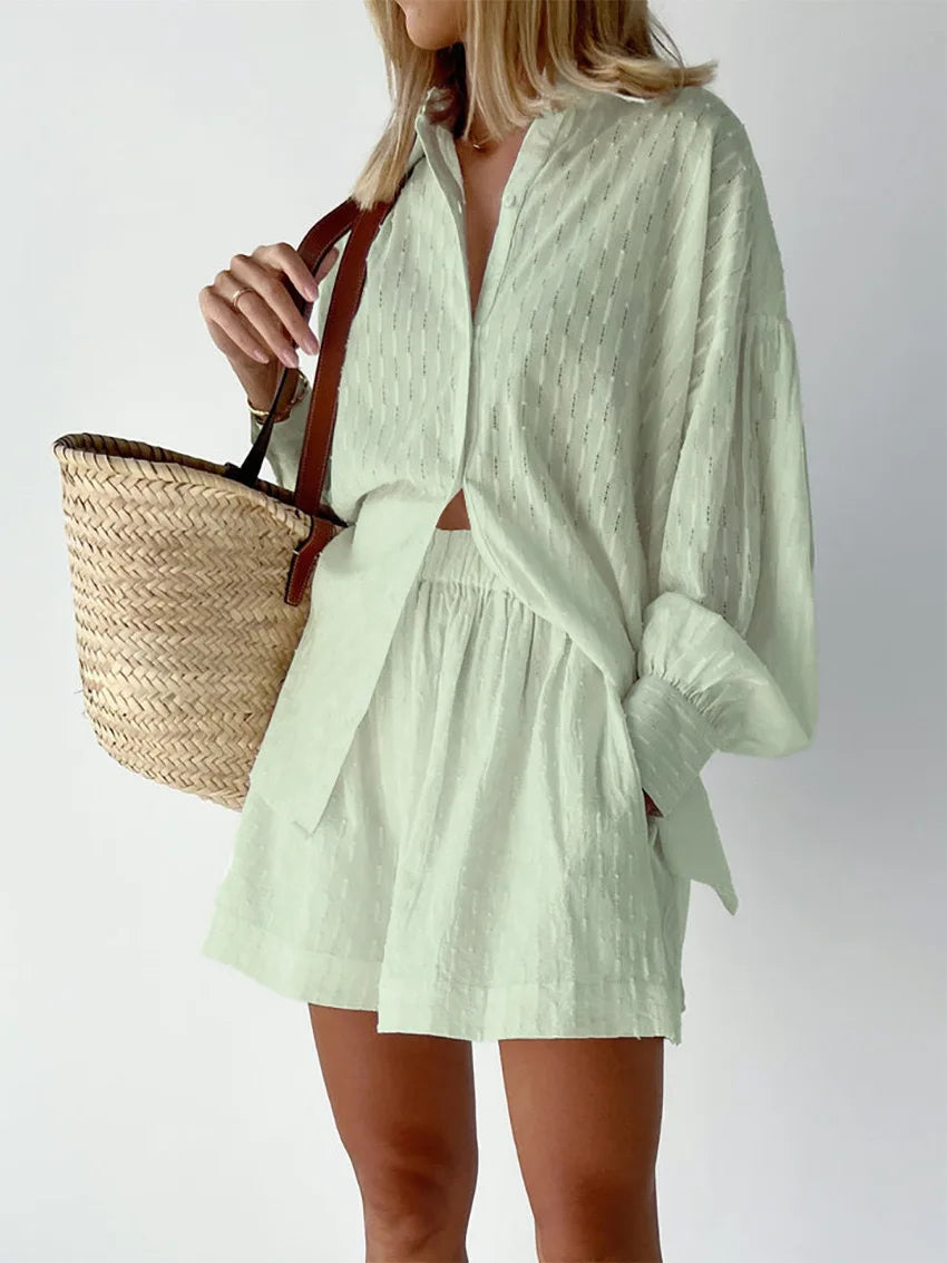 Women's Two Piece Set Outfits Summer Fashion Loose Shorts Long Sleeved Elegant Shirt 2 Piece Sets Suit For Women Streetwear 2026