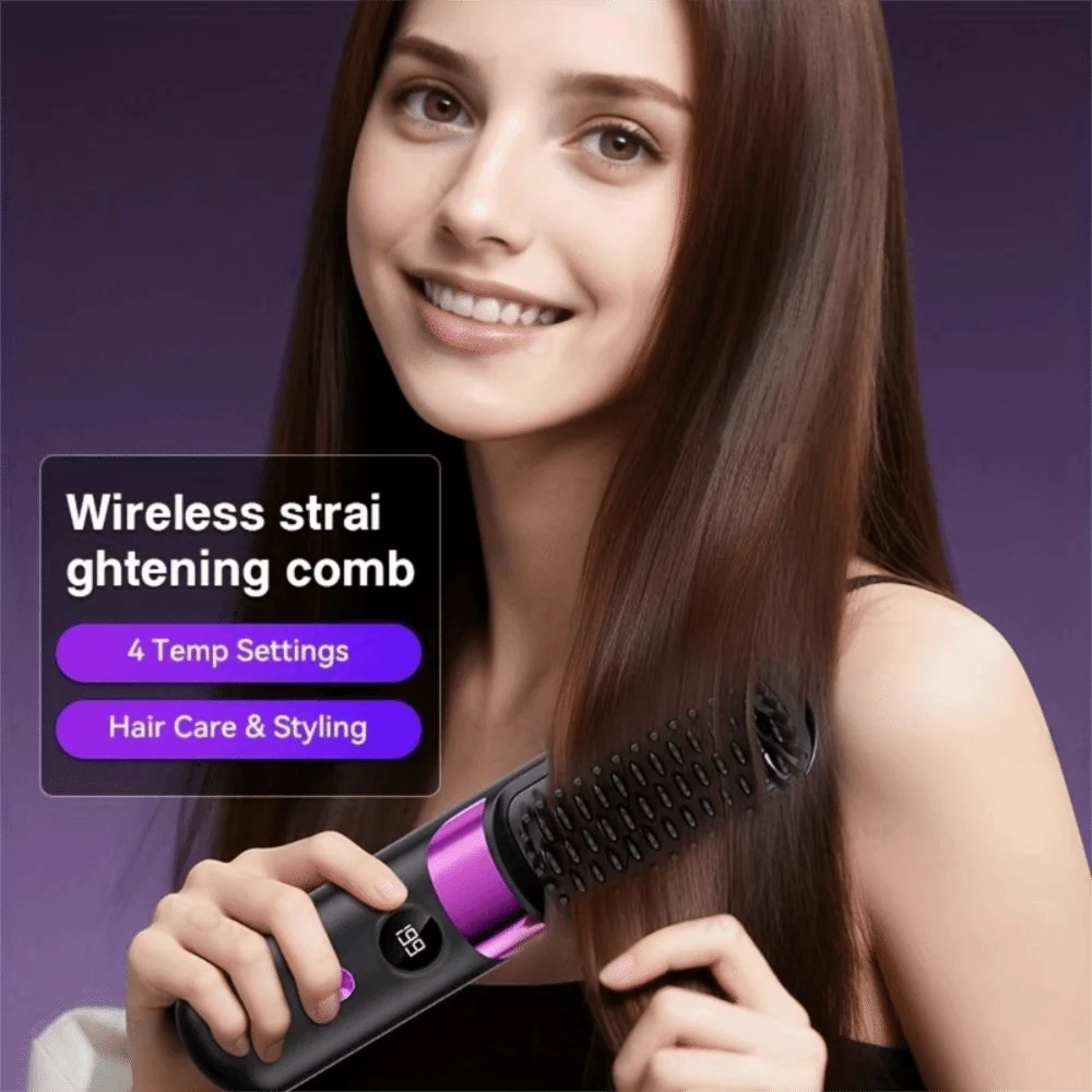 Plastic Material Hair Straightening Comb 4-Speed Temperature Adjustment Multifunctional Design Straightening And Curling Tool