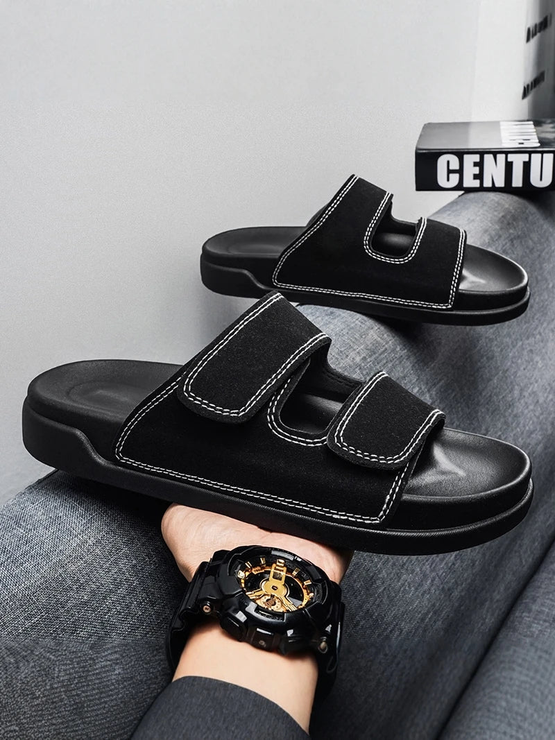 Birkent Men's Sandals Summer 2026 Outdoor Sports Beach Flat Slippers Thick Bottom Anti-slip Wear-resistant Casual Slip-ons