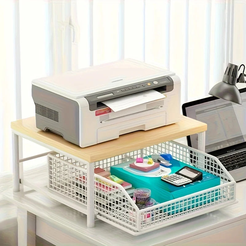 Space-Saving Kitchen Countertop Organizer with Drawer & Wire Basket - Sturdy Hardwood  Shelf for Coffee Maker.