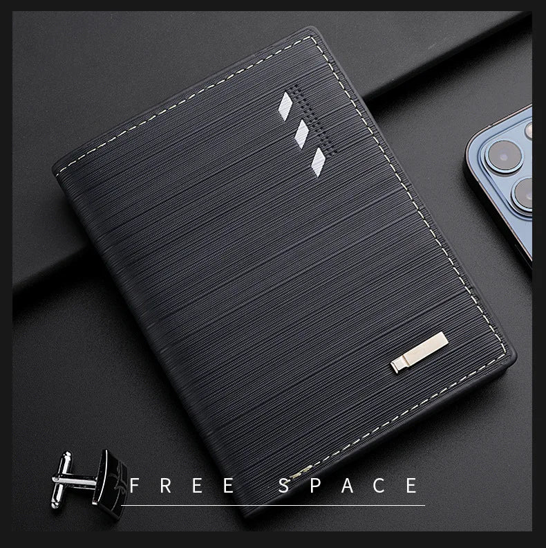 Business Men's Short Wallet Microfiber Synthetic Leather Short Wallets Men Stripe Male Purse Coin Pouch Multi-functional Cards