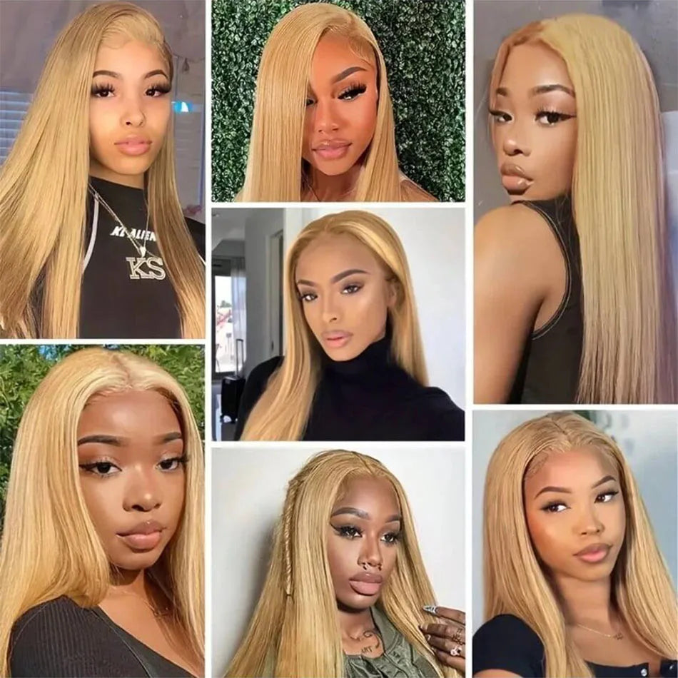 200 Density 27 Honey Blonde HD Lace Frontal Human Hair Wig 13x4 HD Transparent 30 Inch Straight Hair Lace Front Wig Pre-Plucked Pre-Trimmed Lace Frontal Wig