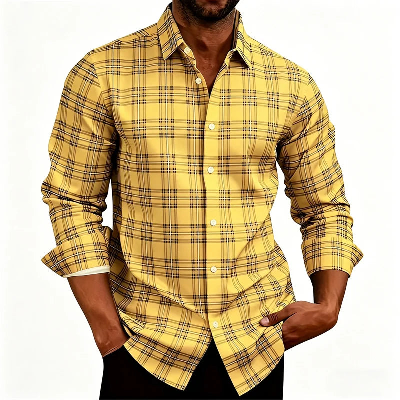 2026 New Men's Shirt Classic Plaid Long Sleeved Shirt Plaid Long Sleeved Formal Shirt Breathable and Comfortable XS-6XL Size