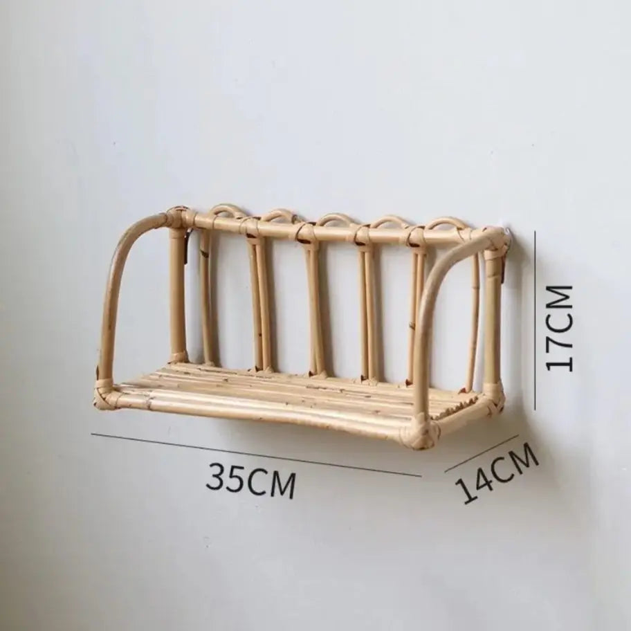 Rattan Wall Shelves Home Organizer Kitchen Storage Living Room Home Decor Small Bookshelf Nordic Log Style Storage Rack