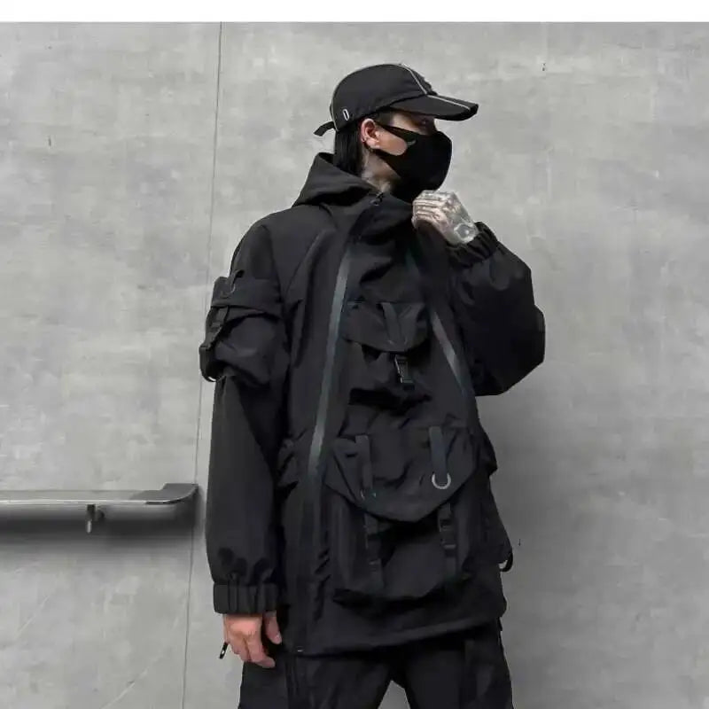 Men's Tide Dark Loose Techwear Jacket Trend High Street Leisure Function Charge Coat Workwear Coat