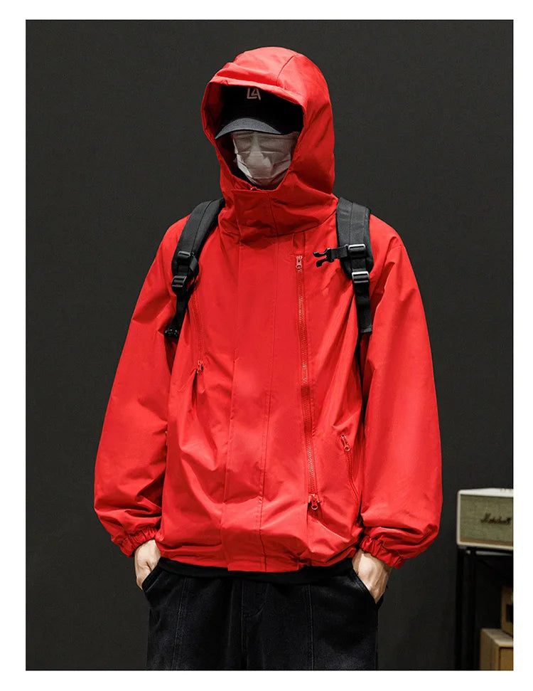 Japanese Windbreakers Men's Jacket Zipper Coat Cargo Waterproof Jackets Bomber Camping Loose Thin Softshell Hooded Hiking Jacket