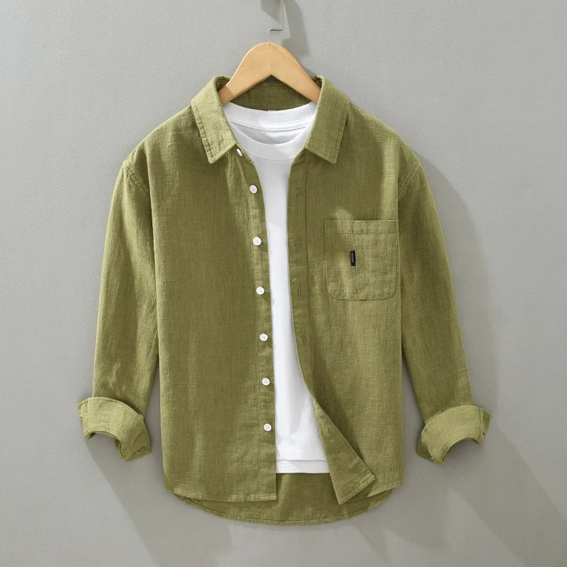 2402 Cotton Linen Solid Color Simple Basic Tops Men's Spring Fall Fashion Japan Style Harajuku Healthy Comfortable Casual Shirts