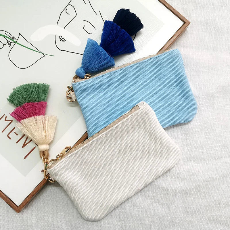 Customizable Letter Purse Leisure Personality Tassel Design Canvas Cotton Women's Clutch Office Gifts Beach Wallet iPhone Bag
