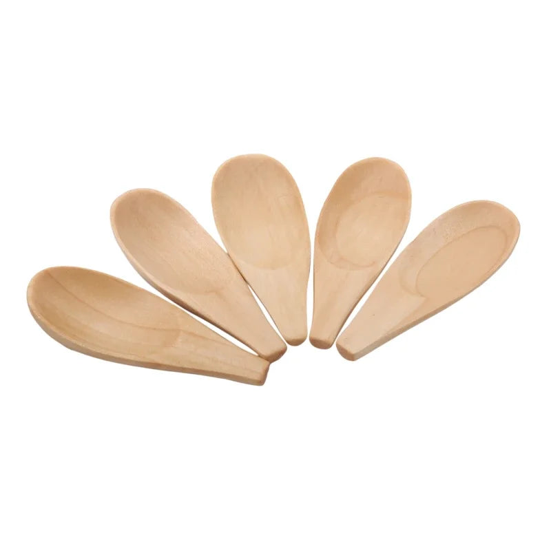 5pcs Wood Mini Tea Spoon Condiment Scoop Flatware Coffee Tea Small Mini Sugar Spoon Coffee Spoon Kitchen Gadgets 5Pcs 7X2.5Cm