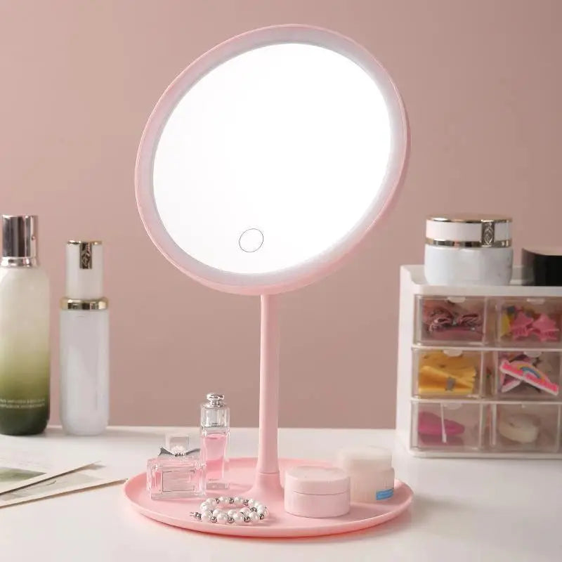 Unique Designer Vanity Mirror Touch Control Three Color LED Light Desktop Bedroom Makeup Accessory