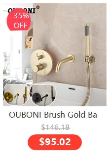 OUBONI Brush Gold Bathroom Shower Systerm Bathtub Faucet Wall Mount Golden Plated 2 Ways athtub Mixer Shower Set Mixer Tap