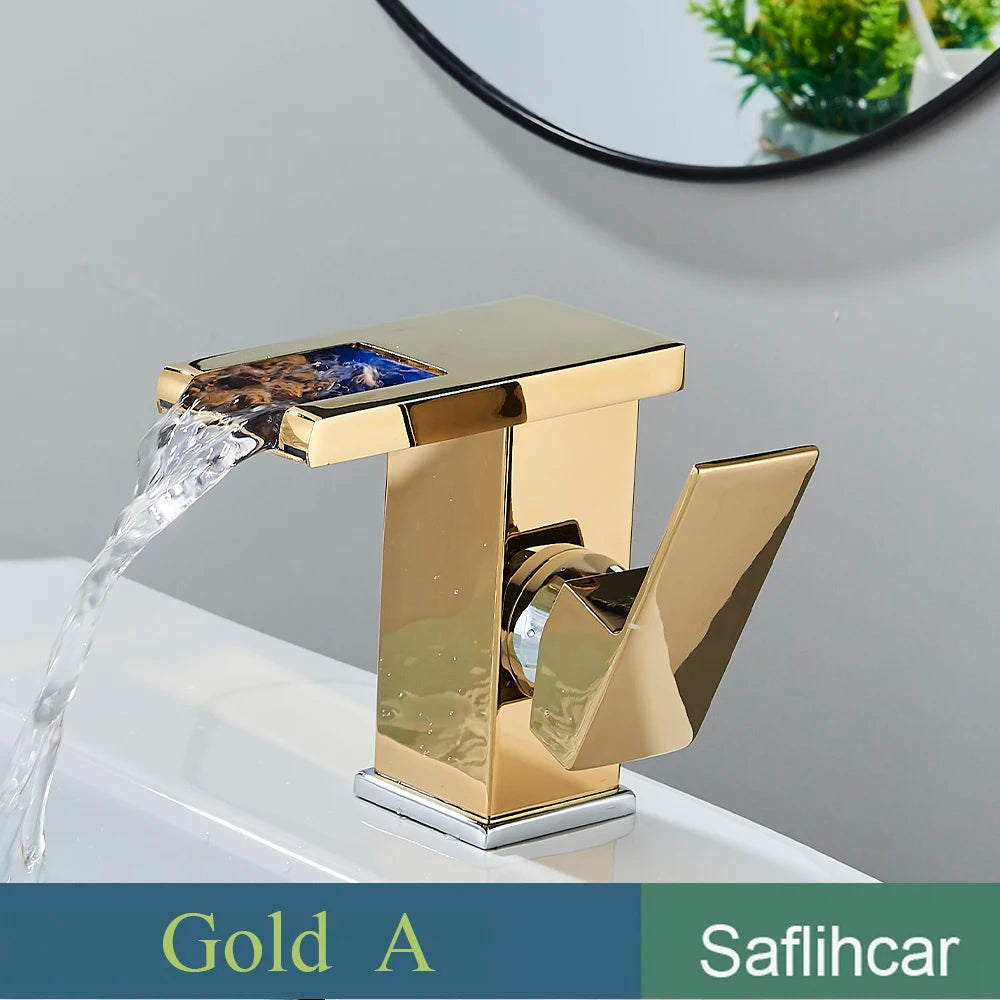 LED Black Basin Faucet Tall And Short Tap Bathroom Single Handle Cold and Hot Water Flow Produces Electricity