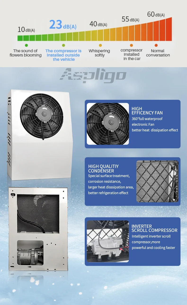 Aspligo 10500BTU 12V Split Air Conditioner Low Noise 24V Energy Saving Parking AC For Car Motorhome Truck Camper RV CE Certified