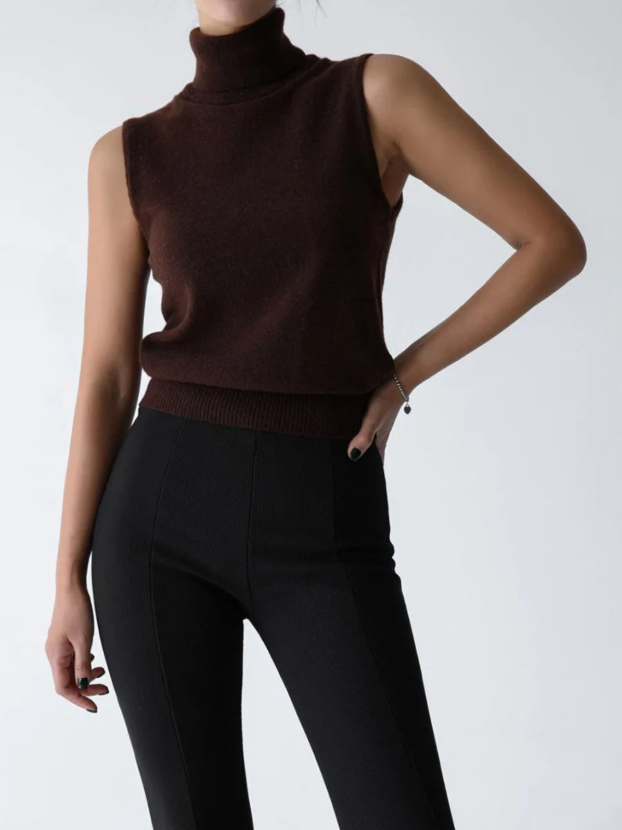 White Turtleneck Knitted Sleeveless Sweater For Women Elegant Knit Warm Tank Tops Sweaters Autumn Clothing Brown Blue Gray Red