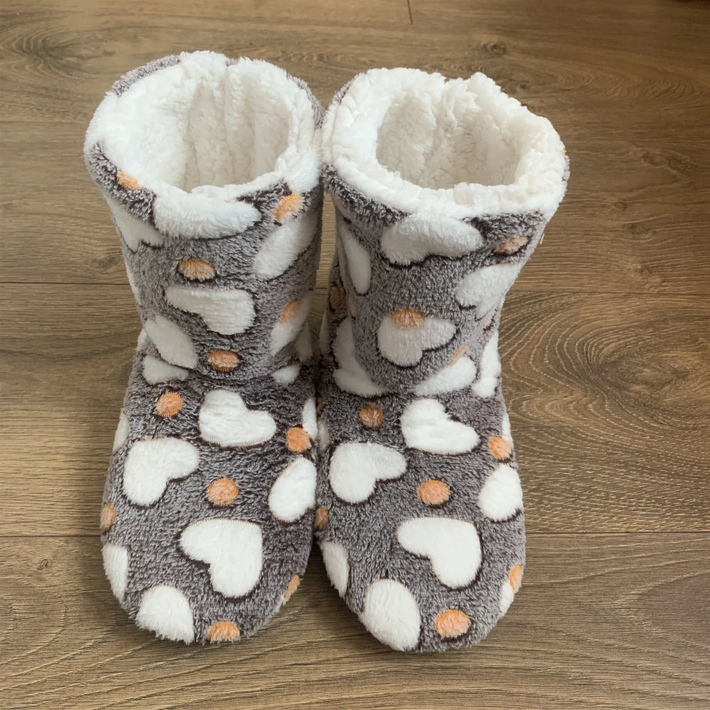 1 Pairs Women Slippers Autumn Winter Home Warm Padded Thickened Colorful Love Mid-calf Non Slip Women Floor Shoes Zapatos