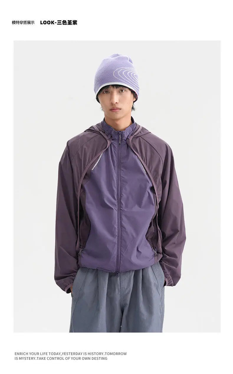 Coat + Vest Sets Varsity Jacket Men Outdoor Techwear Fashion Casual Track Hooded Sunscreen Cape Jacket Vest Women Cycling Coat
