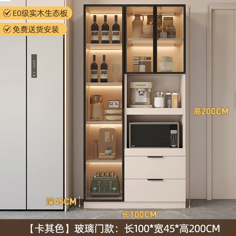 Solid wood dining side cabinet High cabinet integrated against the wall Cream style Simple modern storage Narrow cabinet