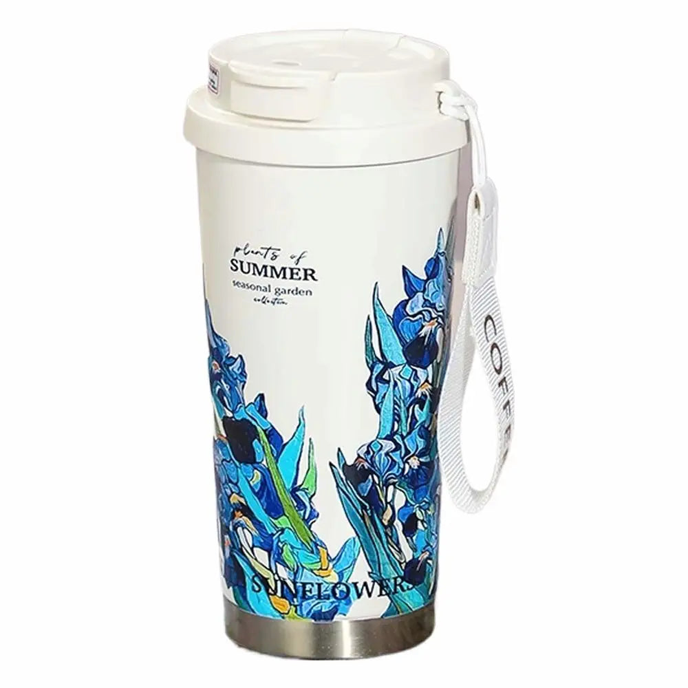 500ml vintage coffee cup sunflower women's cup portable travel cup leak proof double wall insulated cup vacuum drum