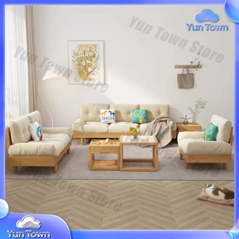 Cloud sofa for small living room cream color pure solid wood Nordic style 2 seat 3 seat sofa for 2026 new model