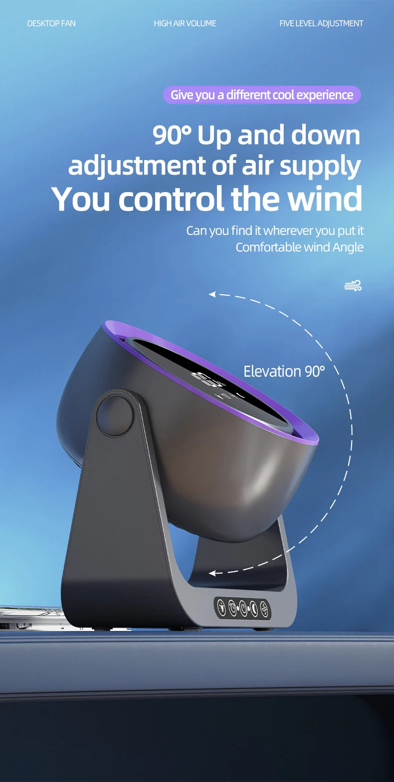 Desktop Circulating Fan With Remote Control Mini Table Fan 4000 mAh Large CapacityRechargeable Wall-mounted Fan With Night Light