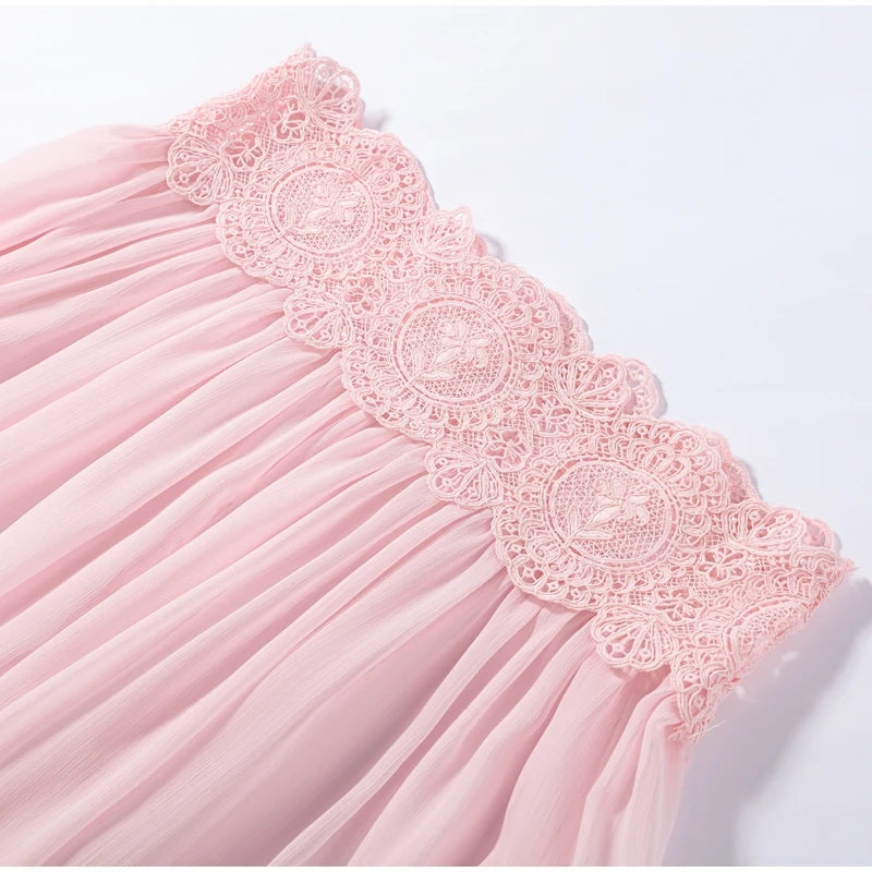 Women Elegant Lace Long Pant Set Square Neck Sheer Ruffle Hem Crop Cami Top High Waist Wide Leg Trousers 2026 Summer Chic Suit