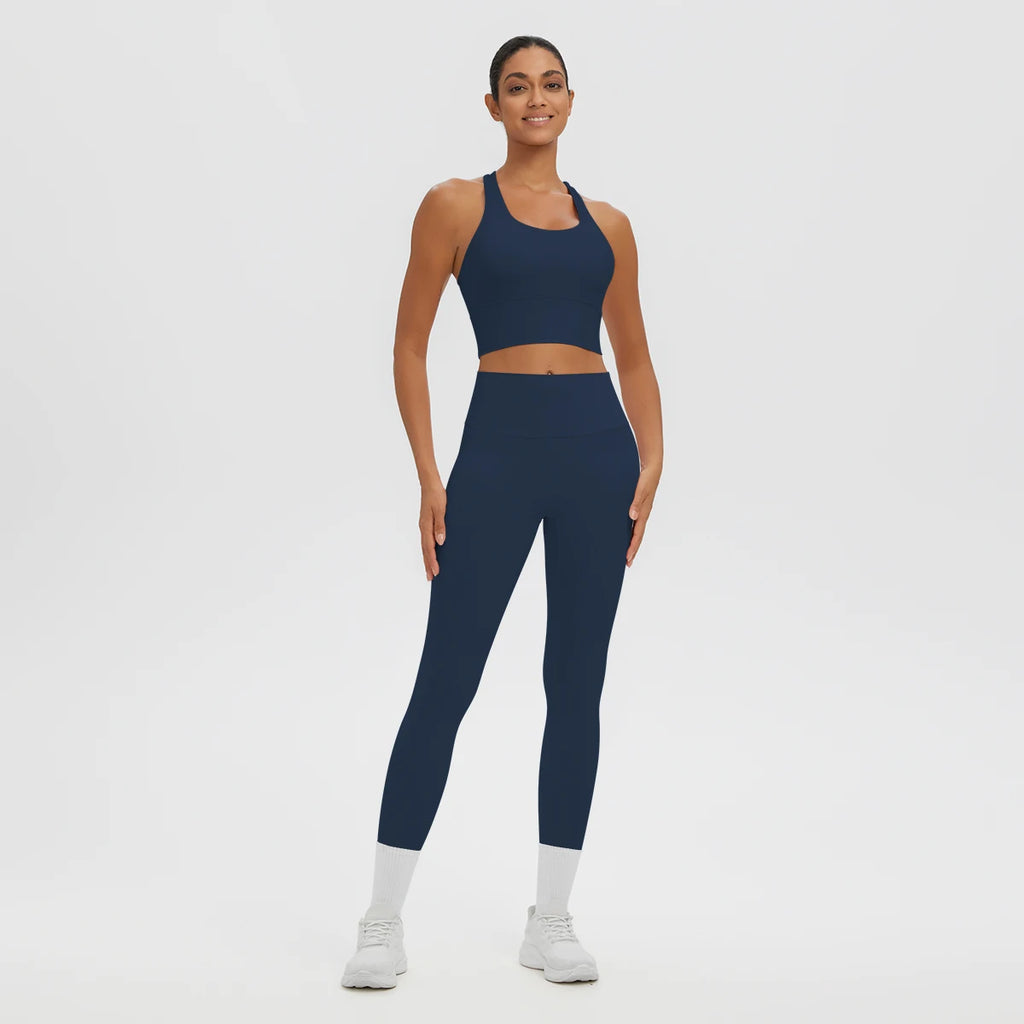 2PCS Women's Sports Pants Yoga Set Sexy Backless I-shaped Vest with Chest Pad Shock-absorbing Running Yoga Tank Top Yoga Pants