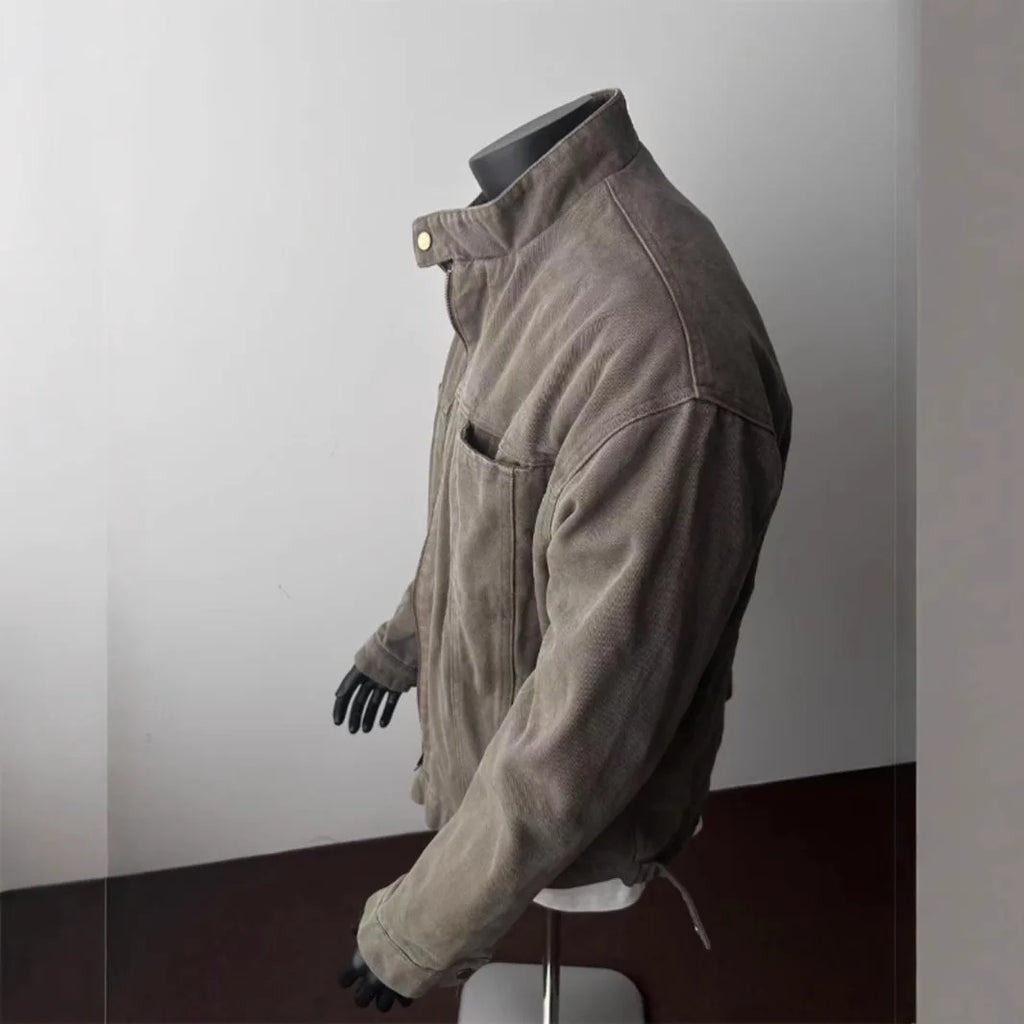 Spring Autumn New Fashion Men's Casual Trendy Solid Color Stand Collar Longs Leeve Solid Color Zipper Jacket Coat Streetwear