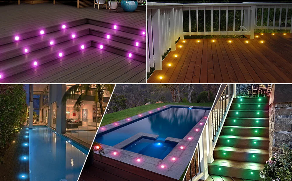 10pcs RGB LED Deck Light with Remote Control DC12V IP67 Waterproof Underground Lamp Dimmable Garden Stair Landscape Lighting