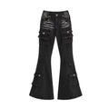 REDDACHiC Black Low Waist Cargo Jeans 2000s Distressed Whiskers Multi-pocket Stretch Bootcut Pants Women Retro Grunge Streetwear