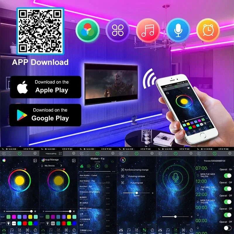 RGB Ambient Light Strip USB 5V LED 5050 Music Sync Flexible Tape Smart Home Lights Remote APP Control for Room TV DIY Decoration