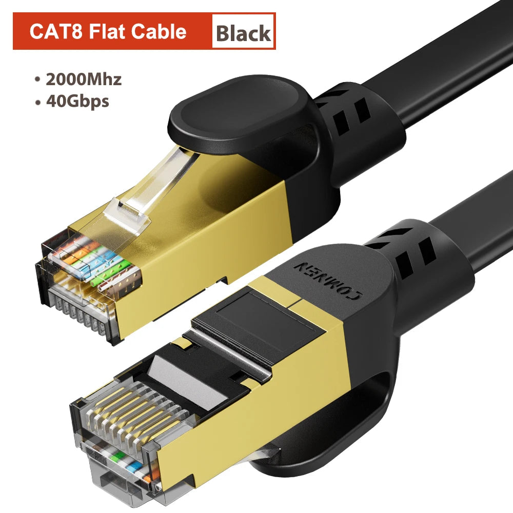 COMNEN New Cat8 Flat 40Gbps Ethernet Cable 2000MHz High Speed Internet Double Shield Networking for PS5 PC Router Players Gamer