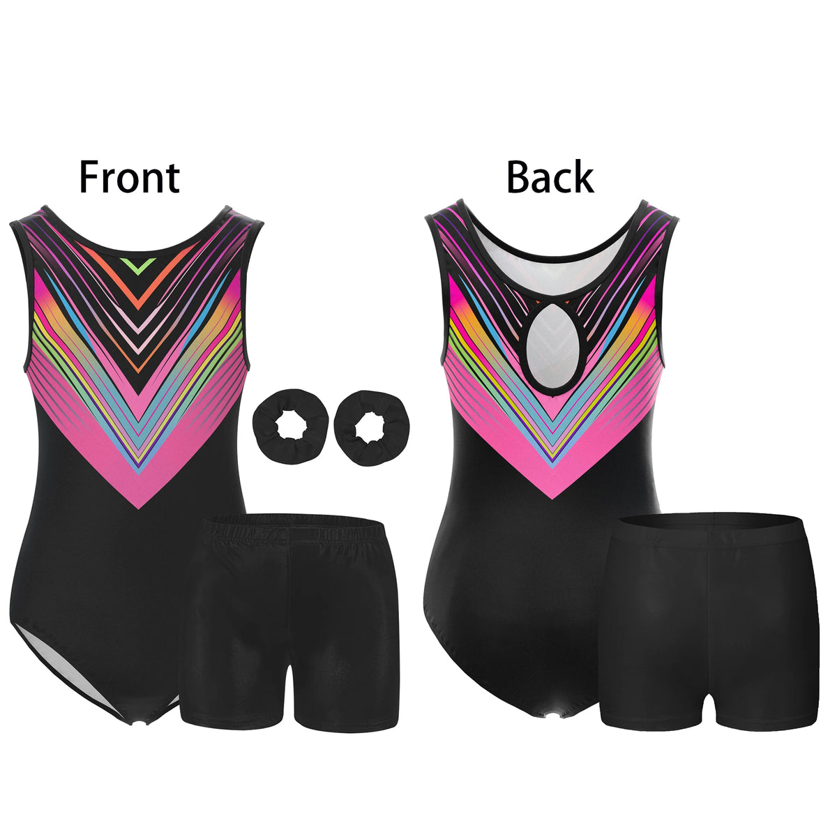 4 Piece Gymnastics Leotards for Girls Sleeveless Athletic Biketard Kids Water-drop Back Unitard Tumbling  Activewear Outfits
