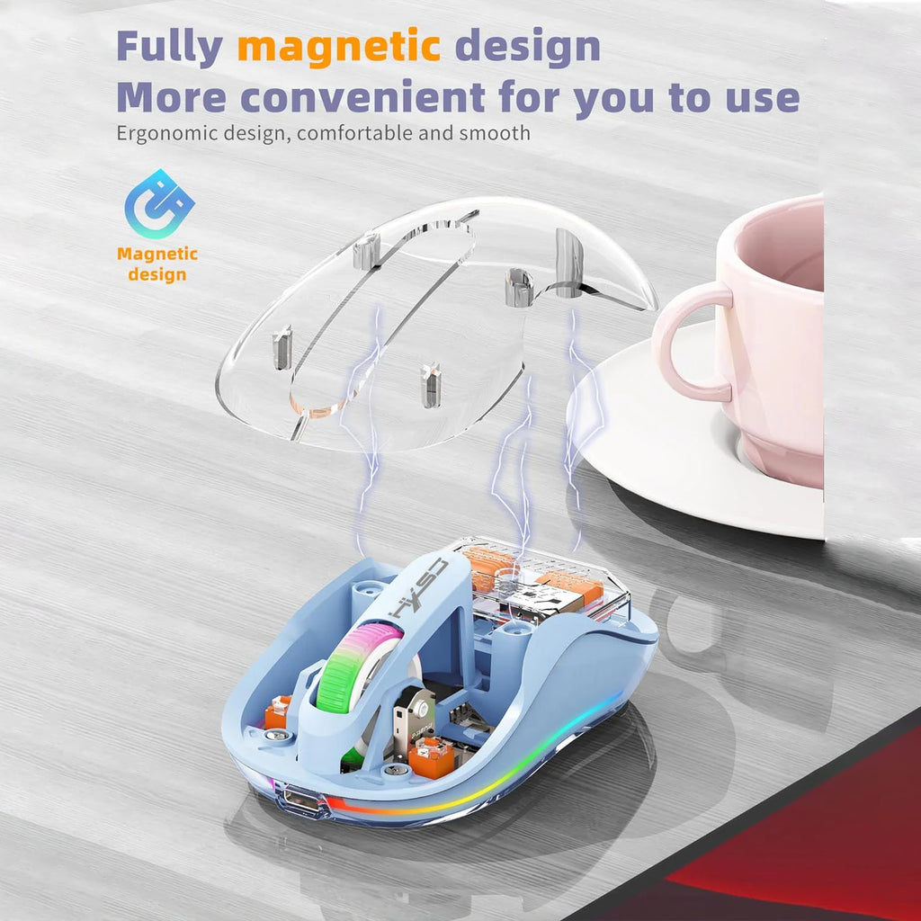 New HXSJ M333 Transparent Mouse Wireless Three-mode Magnetic Suction Mute Rechargeable Mouse For Tablet PC Notebook