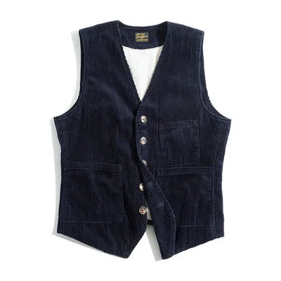Maden Vintage Corduroy Vests Casual French Workwear Hunting Field Waistcoat Cords Outdoor Coats Men's Clothing for Spring Fall