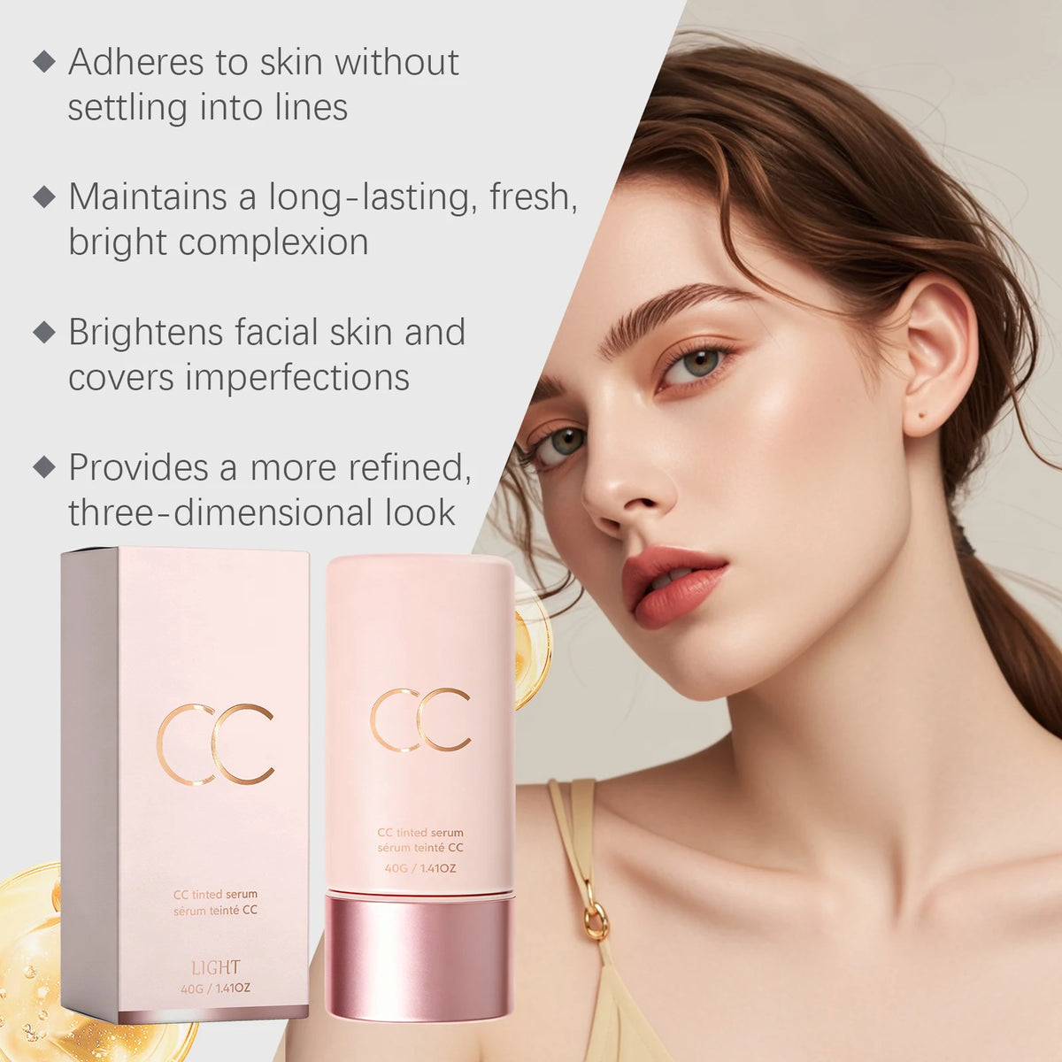 CC Cream Color Correcting Tinted Serum Self Adjust Skin Tone Lightweight Natural Smooth Nude Makeup Gentle Coverage Foundation
