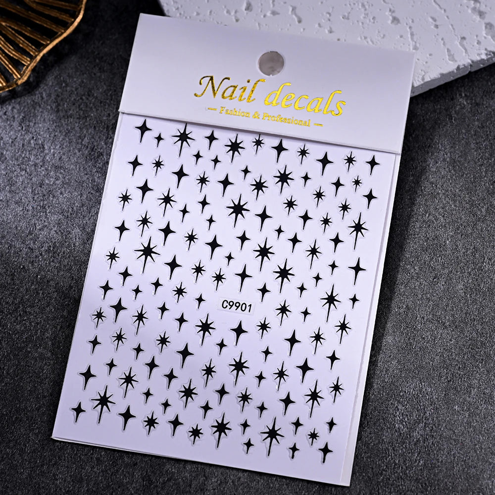 Luxury Diamond Gold Sliver 5D Bronzing Star Nail Sticker Shiny Laser Starlight Nail Decals 8*10cm Self-Adhesive Nail Decorations