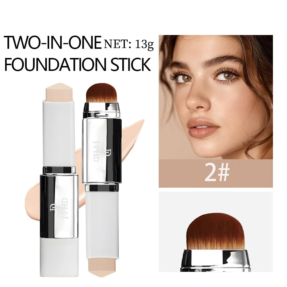 Two-in-one Brush Head Foundation Stick, Lightweight and Smooth, Long-lasting Coverage, Creating A Perfect Makeup Effect
