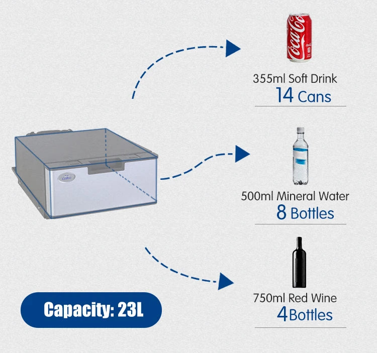 Colku 23L Compressor Drawer Fridge Built-in 12V 24V DC Drawer Refrigerator Freezer For Truck RV Camper Van Caravan Boat Yacht