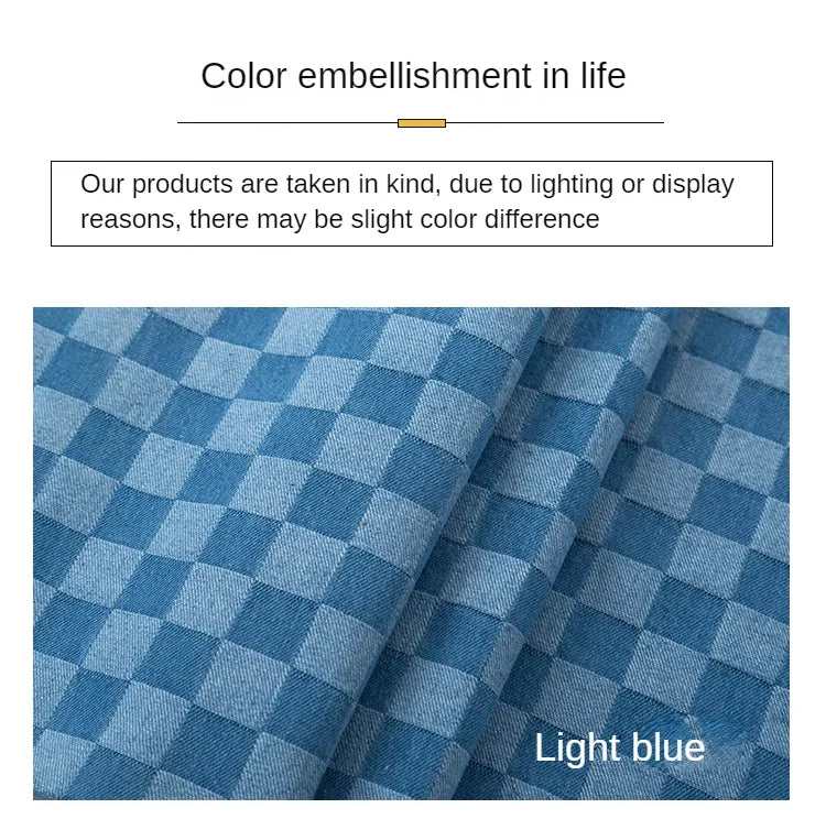 100% Cotton Jacquard Denim Fabric Plaid Jeans By The Meter for Dress Shirt Designer Clothing Sewing Washed Thickened Cloth Blue