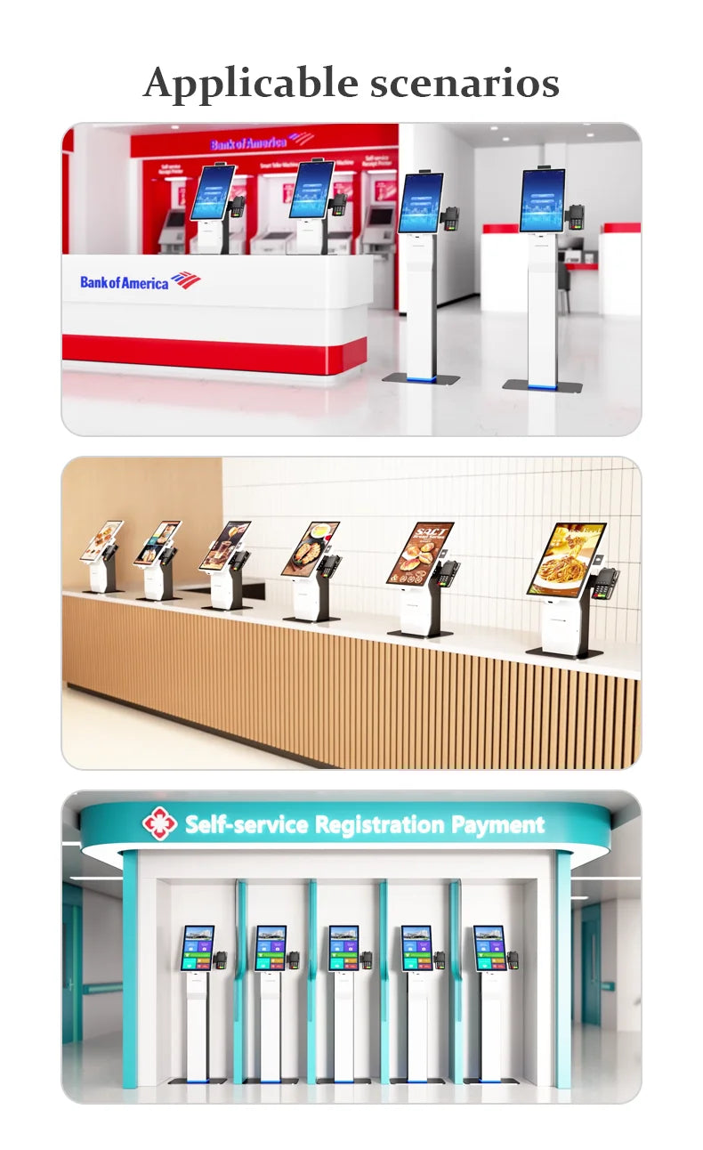 Self-service Touch Screen Kiosk Support POS Printer Scanner Assemble for Food Order Payment Kiosks