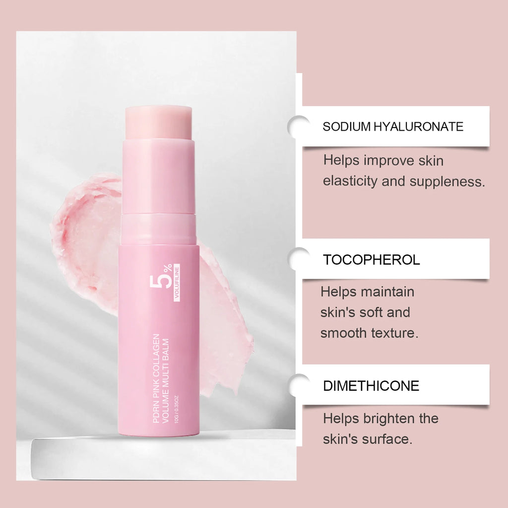 PDRN Pink Collagen Volume Multi Balm 5% Volufiline Moisturizing Stick Firming Face & Body Balm For Under Eyes, Lips, Neck