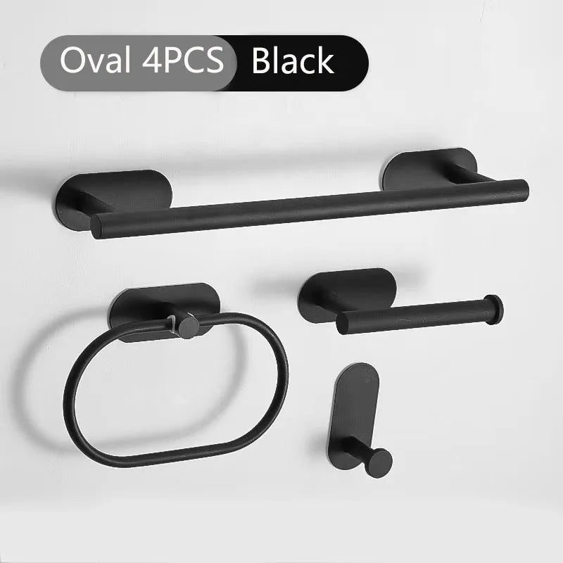 4pcs Bathroom Punch-free Towel Bar Set Stainless Steel Bathroom Hardware Wall-mounted Towel Rack Hook Tissue Holder