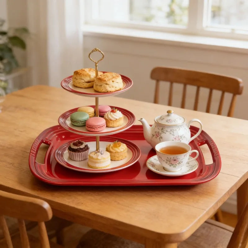 Porcelain Dinner Plates with Handle,Kitchen Deep Plate,Rectangle Underglaze Ceramic Serving Dish,Microwave Dishwasher Safe