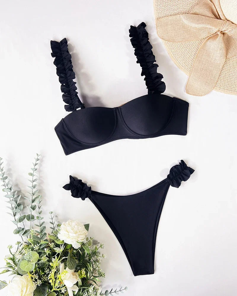 Push Up Bikini Set Women 2026 Swimsuit Sexy Bow Biquini Lace Up Summer Bathing Suit Lady Two Pieces Swimwear Woman Beachwear L
