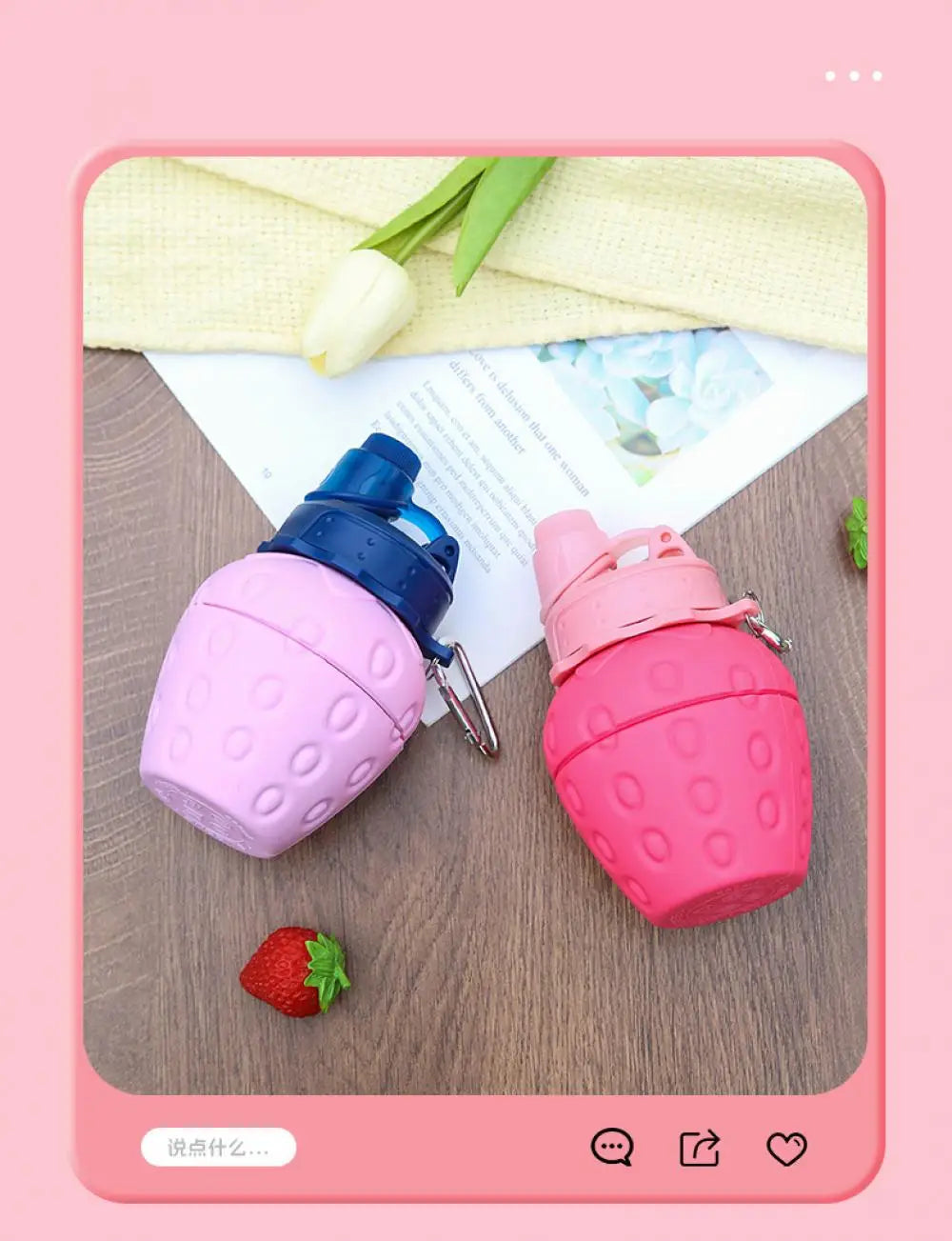 Portable Foldable Sports Water Bottle 600Ml Travel Sports Bottle Strawberry Shaped Water Bottle Kids Silicone Telescopic Cup